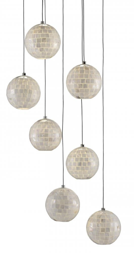 Currey and Company Finhorn 7-Light Round Multi-Drop Pendant Natural, Silver