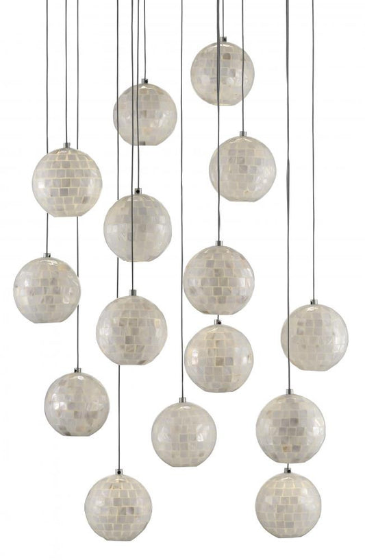 Currey and Company Finhorn 15-Light Round Multi-Drop Pendant Natural, Silver