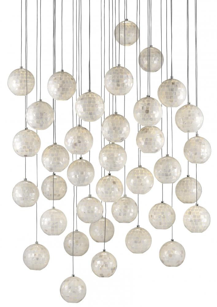 Currey and Company Finhorn 36-Light Round Multi-Drop Pendant Natural, Silver