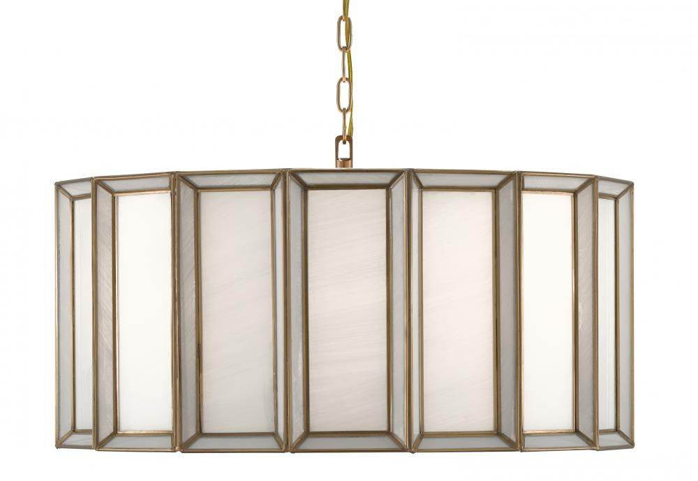 Currey and Company Daze Large Pendant Antique Brass, White