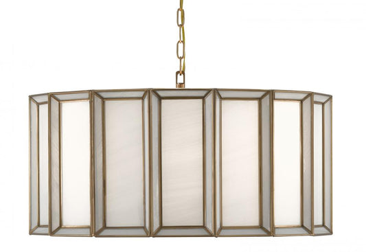 Currey and Company Daze Large Pendant Antique Brass, White