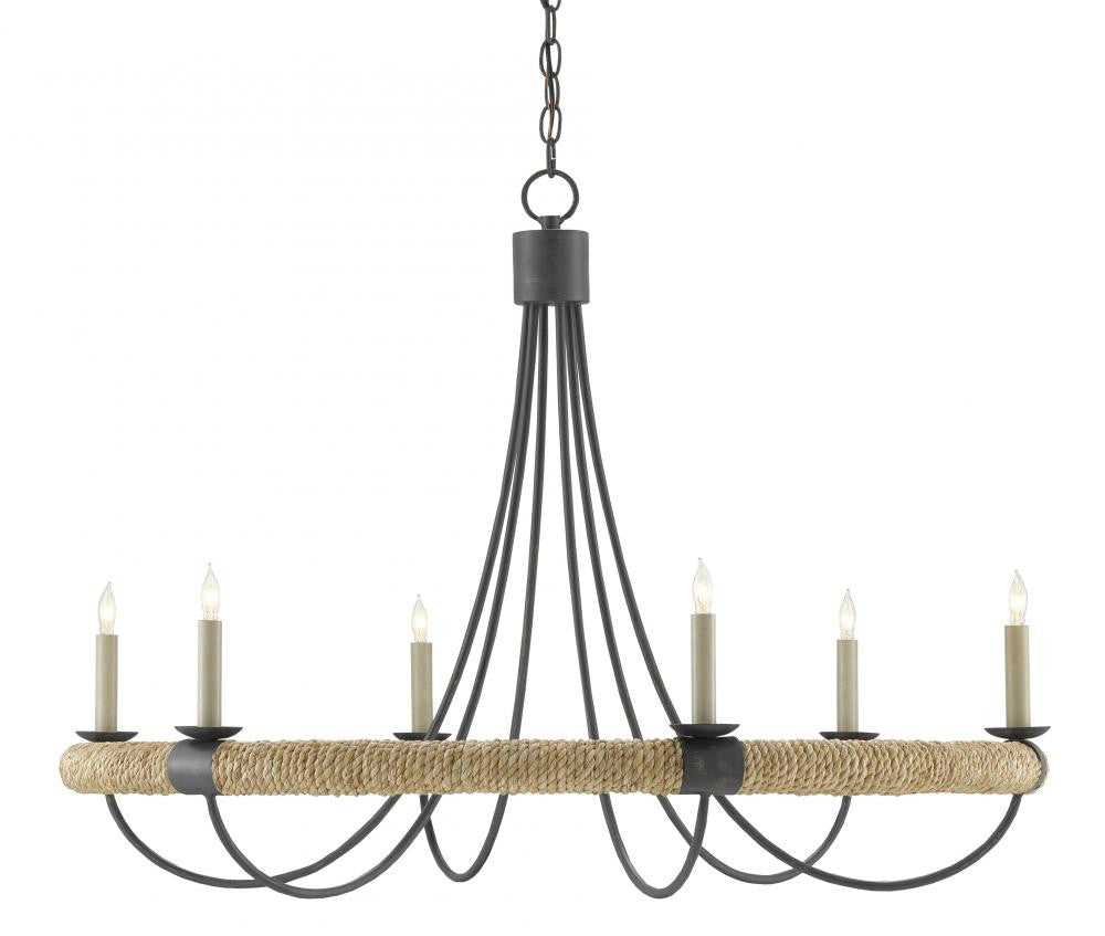 Currey and Company Shipwright Chandelier Natural, French Black, Smokewood