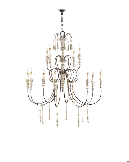 Hannah Large Chandelier, 12-Light, Stockholm White, Rust, 53"W, Currey and Company 9117