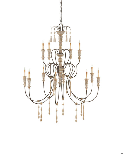 Hannah Large Chandelier, 12-Light, Stockholm White, Rust, 53"W, Currey and Company 9117