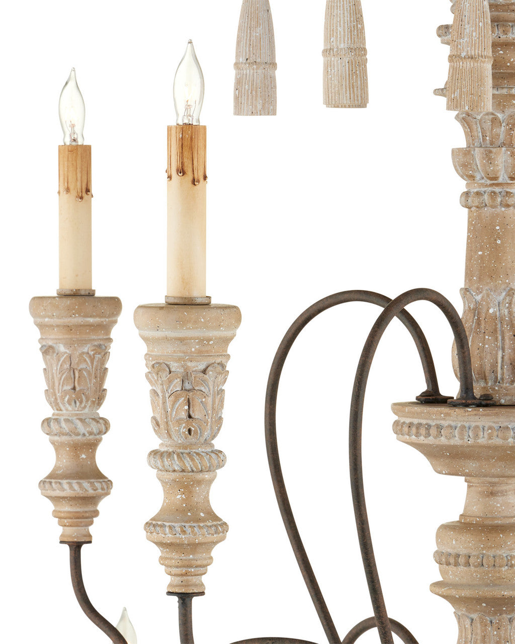 Hannah Large Chandelier, 12-Light, Stockholm White, Rust, 53"W, Currey and Company 9117