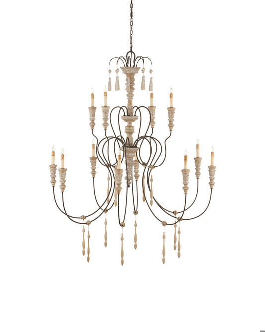 Hannah Large Chandelier, 12-Light, Stockholm White, Rust, 53"W, Currey and Company 9117