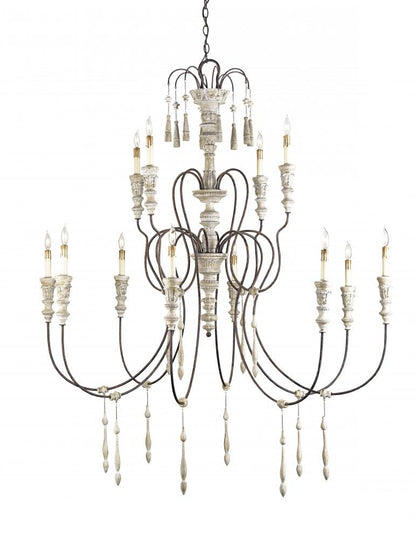 Hannah Large Chandelier, 12-Light, Stockholm White, Rust, 53"W, Currey and Company (9117 9CWK)