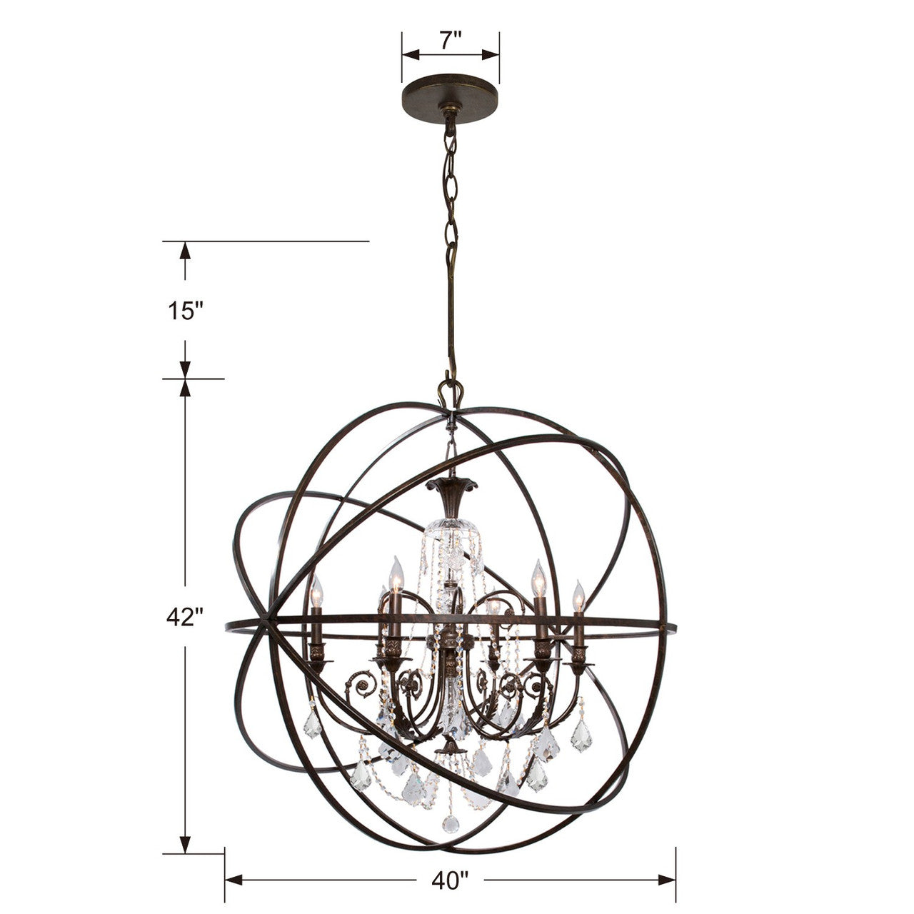 Crystorama Solaris 6 Light Chandelier Olde Silver