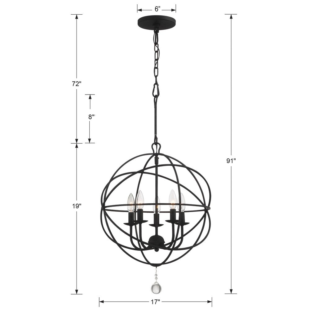 Crystorama Solaris 5-Light Chandelier - dimensions
