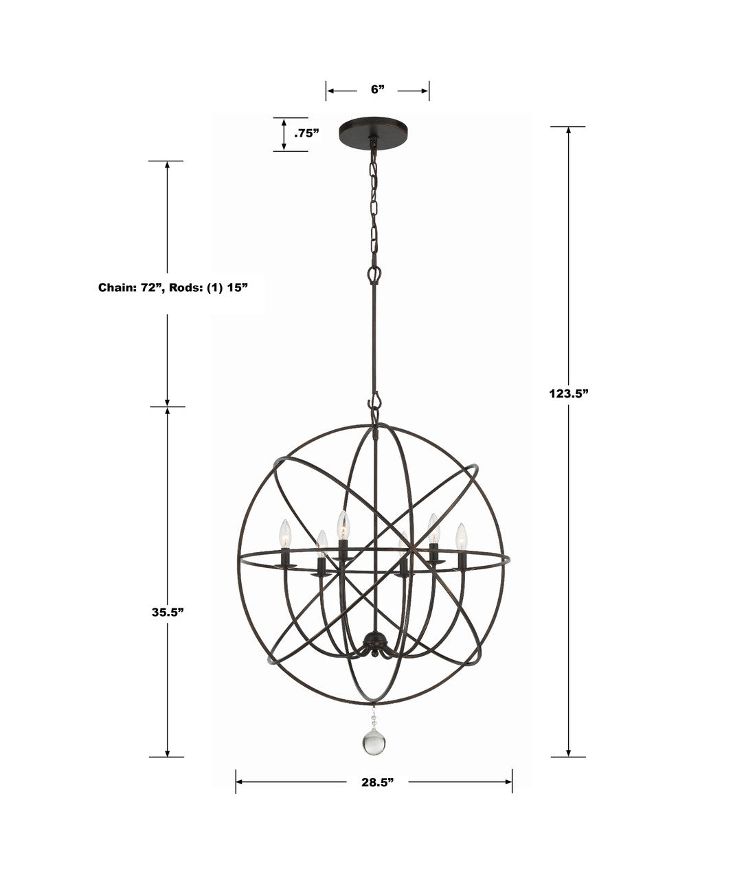 Crystorama Solaris 6 Light Chandelier
