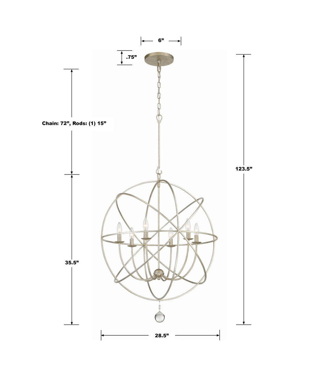 Crystorama Solaris 6 Light Chandelier