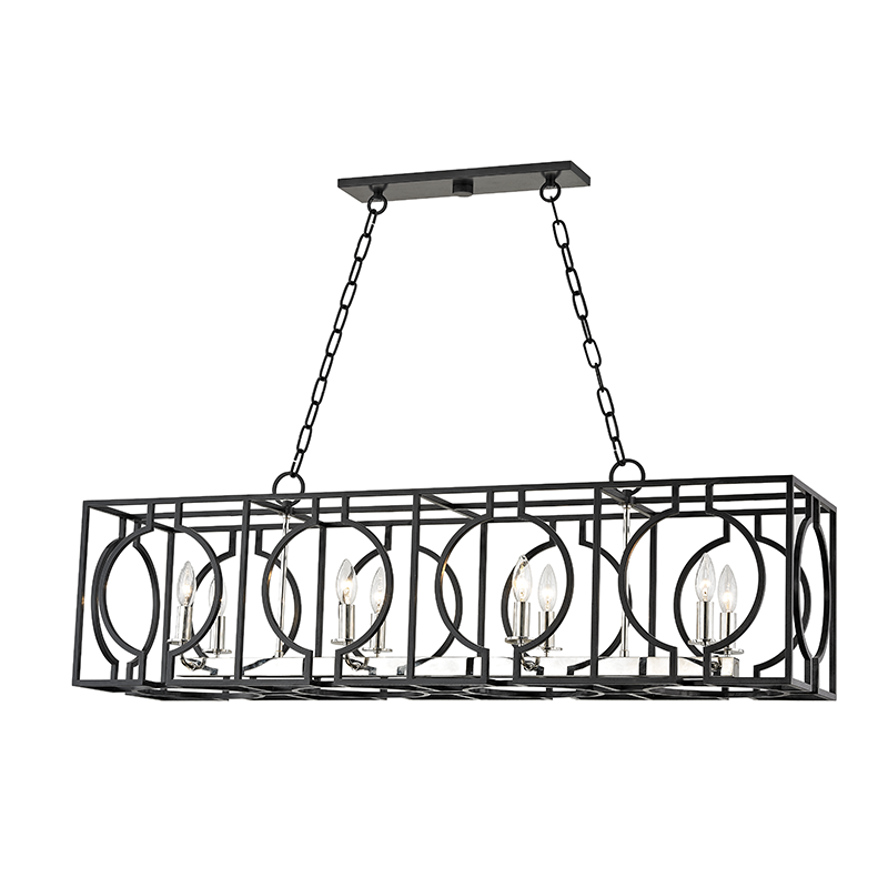 Hudson Valley Octavio Linear Chandelier Aged Iron, Polished Combo