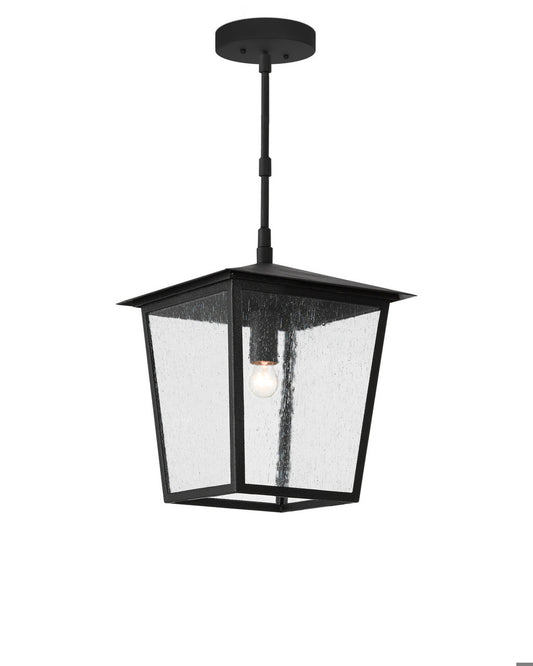 Currey and Company Bening Small Outdoor Lantern Midnight Black, Clear Seeded