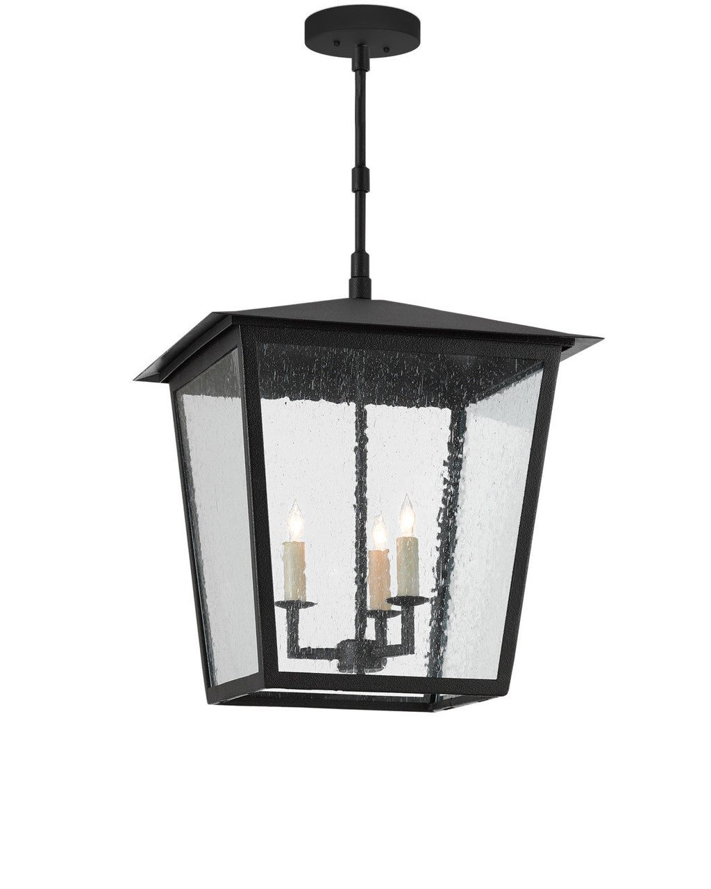 Currey and Company Bening Large Outdoor Lantern Midnight Black, Clear Seeded