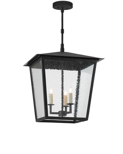 Currey and Company Bening Large Outdoor Lantern Midnight Black, Clear Seeded