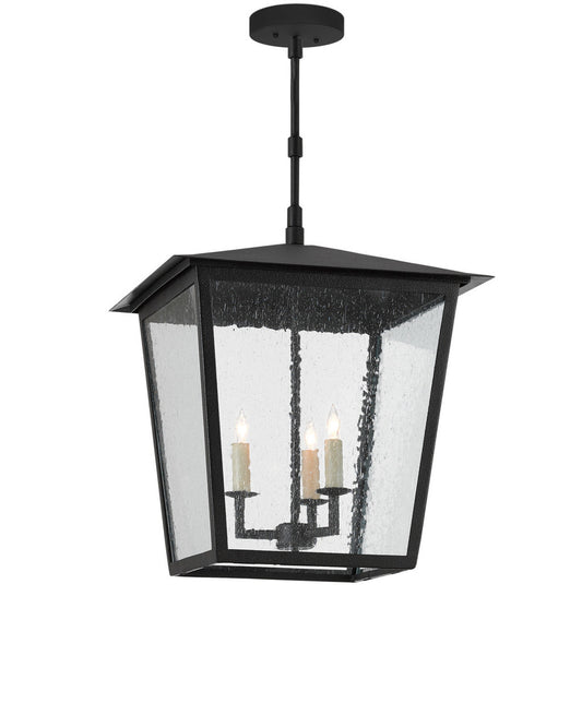 Currey and Company Bening Large Outdoor Lantern Midnight Black, Clear Seeded