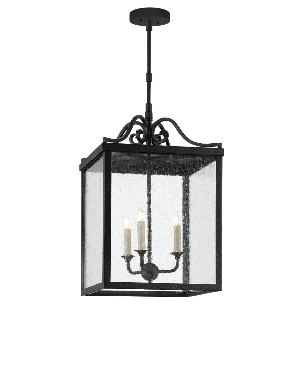 Currey and Company Giatti Large Black Outdoor Lantern Midnight Black, Clear Seeded