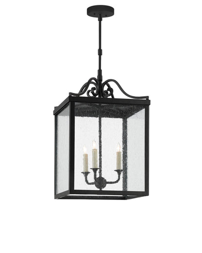 Currey and Company Giatti Large Black Outdoor Lantern Midnight Black, Clear Seeded