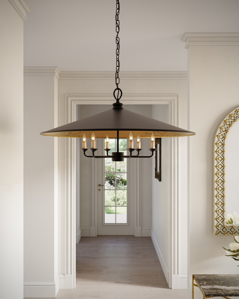 Brussels Chandelier, 6-Light, French Black, Contemporary Gold, 36"W, Currey and Company (9873 DFG9)