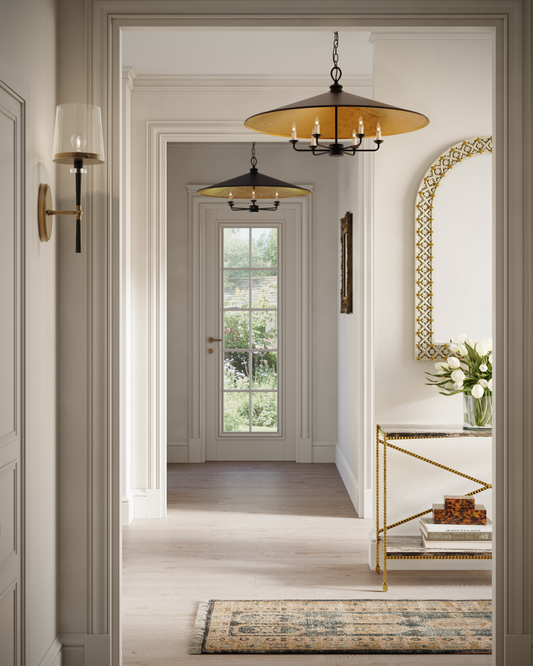Brussels Chandelier, 6-Light, French Black, Contemporary Gold, 36"W, Currey and Company (9873 DFG9)