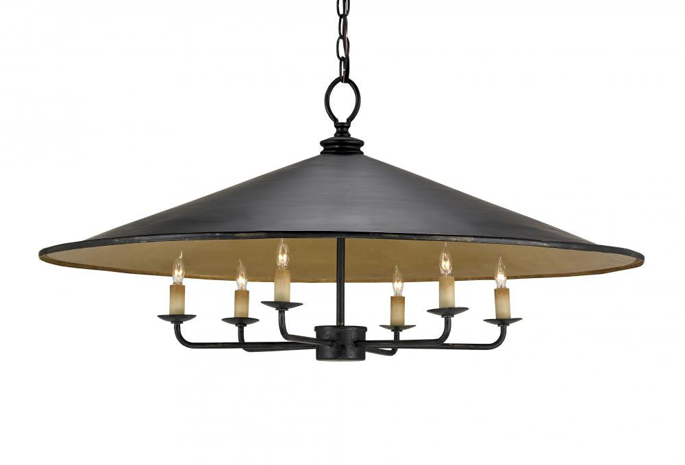 Brussels Chandelier, 6-Light, French Black, Contemporary Gold, 36"W, Currey and Company (9873 DFG9)