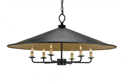 Brussels Chandelier, 6-Light, French Black, Contemporary Gold, 36"W, Currey and Company (9873 DFG9)