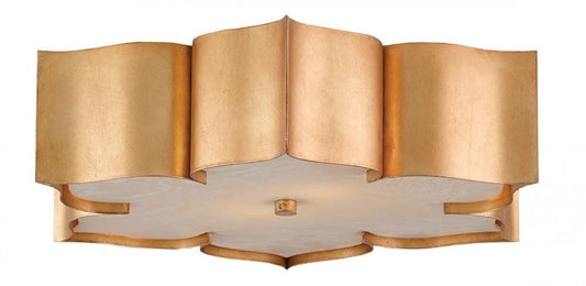 Currey and Company Grand Lotus Gold Flush Mount Antique Gold Leaf, Faux Alabaster