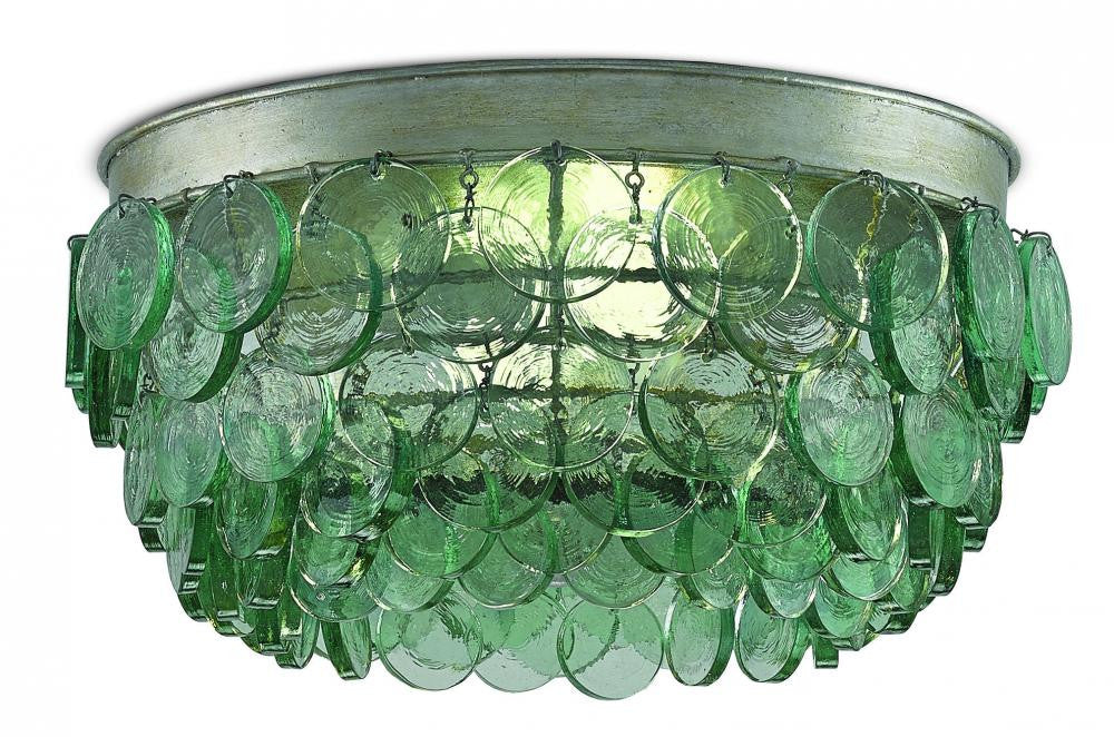 Currey and Company Braithwell Recycled Glass Flush Mount Clear, Silver Leaf
