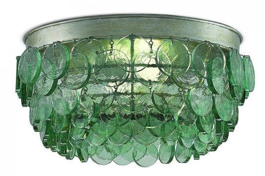 Currey and Company Braithwell Recycled Glass Flush Mount Clear, Silver Leaf