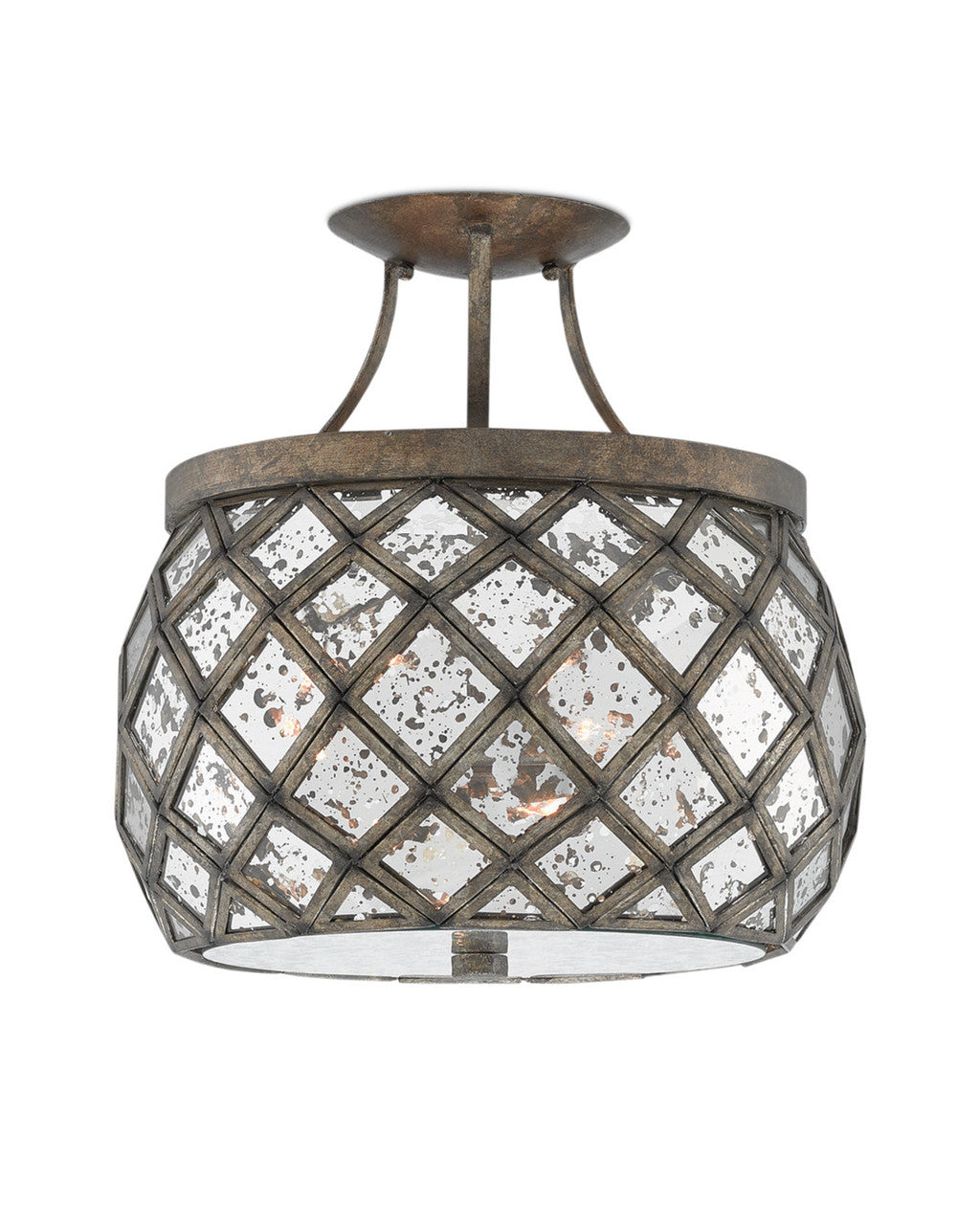 Currey and Company Buckminster Bronze Semi-Flush Mount Pyrite Bronze, Antique Mirror