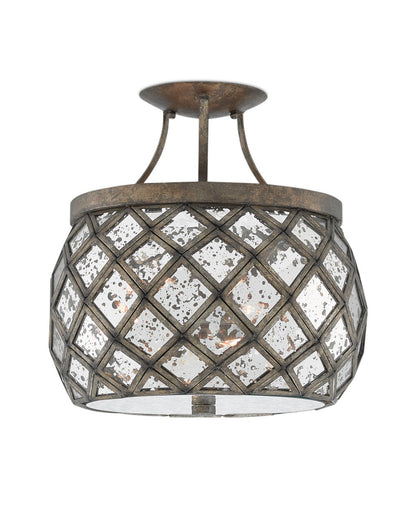 Currey and Company Buckminster Bronze Semi-Flush Mount Pyrite Bronze, Antique Mirror