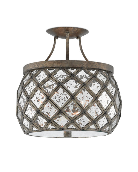 Currey and Company Buckminster Bronze Semi-Flush Mount Pyrite Bronze, Antique Mirror