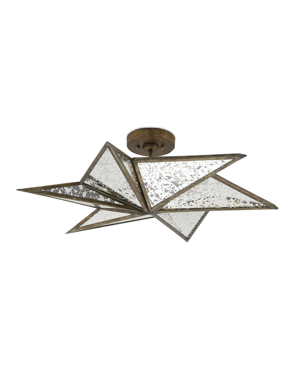 Currey and Company Stargazer Bronze Semi-Flush Mount Antique Mirror, Pyrite Bronze