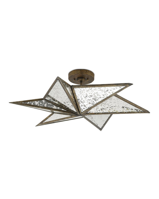 Currey and Company Stargazer Bronze Semi-Flush Mount Antique Mirror, Pyrite Bronze