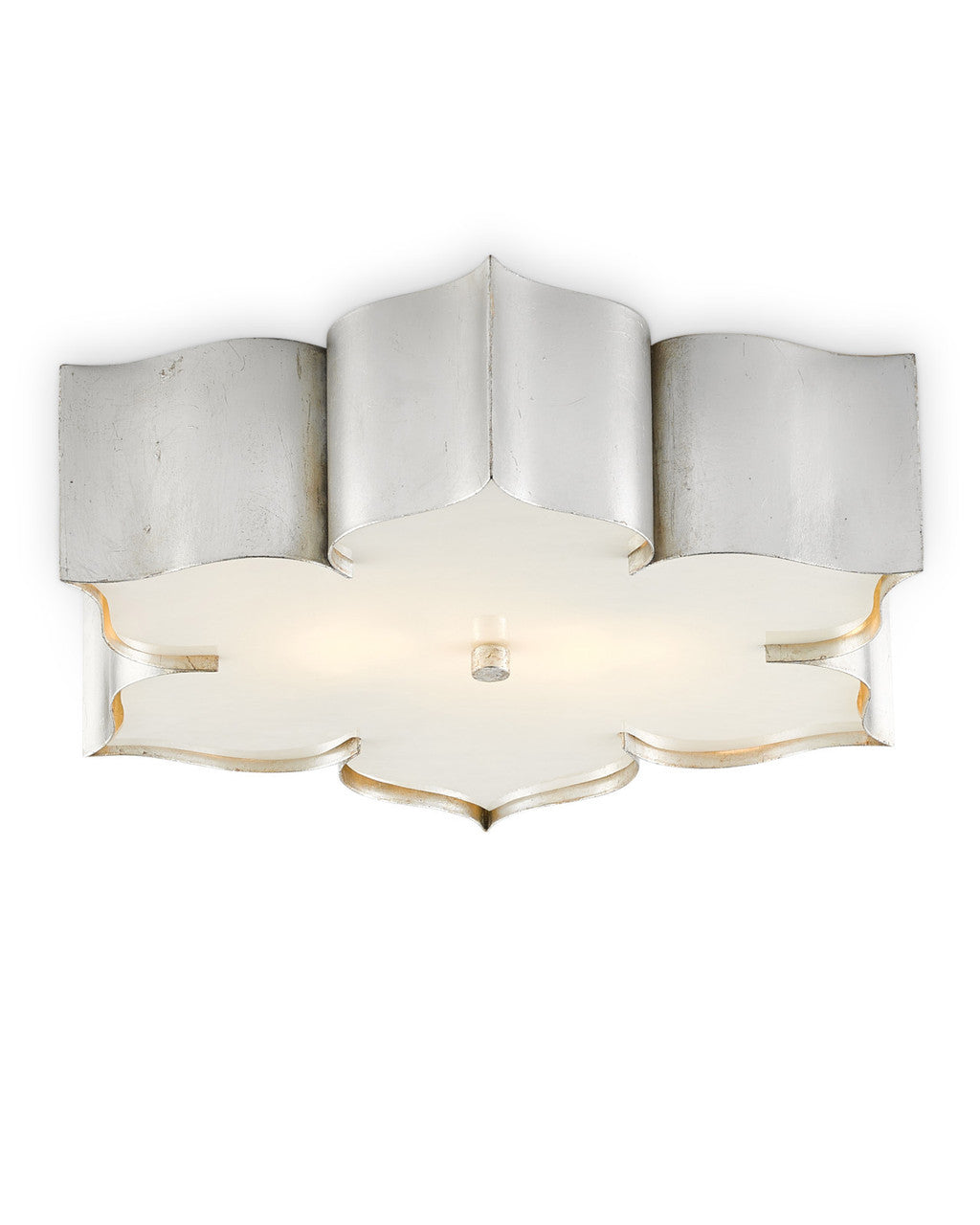 Currey and Company Grand Lotus Silver Flush Mount Contemporary Silver Leaf, Faux Alabaster