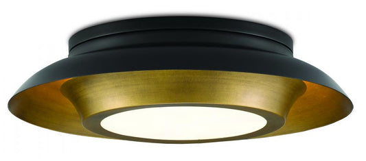 Currey and Company Metaphor Black & Brass Flush Mount Antique Brass, Black, White