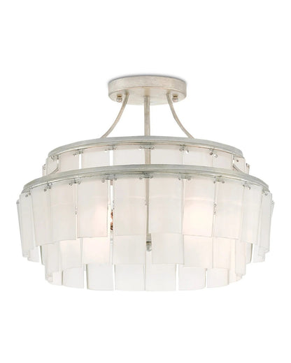 Currey and Company Vintner White Semi-Flush Mount Opaque White, Contemporary Silver Leaf