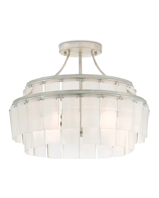 Currey and Company Vintner White Semi-Flush Mount Opaque White, Contemporary Silver Leaf