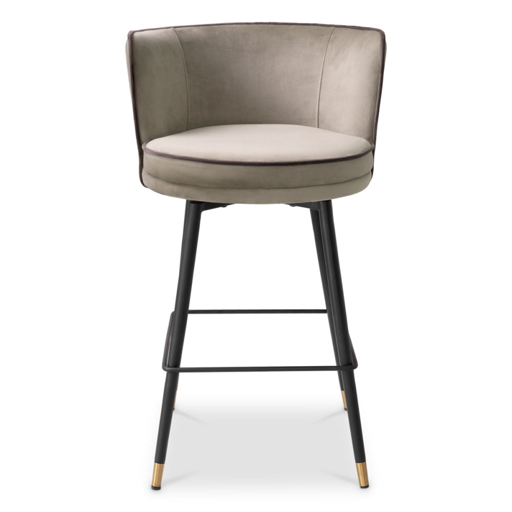 Eichholtz Grenada Counter Stool, Savona Greige Velvet, Savona Grey Velvet Piping, Black And Brass Swivel Base (A117782)