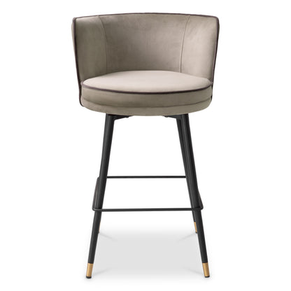 Eichholtz Grenada Counter Stool, Savona Greige Velvet, Savona Grey Velvet Piping, Black And Brass Swivel Base (A117782)