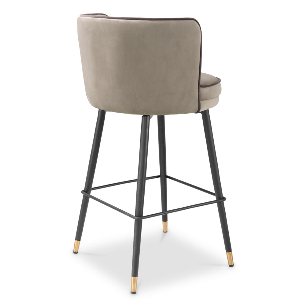 Eichholtz Grenada Counter Stool, Savona Greige Velvet, Savona Grey Velvet Piping, Black And Brass Swivel Base (A117782)