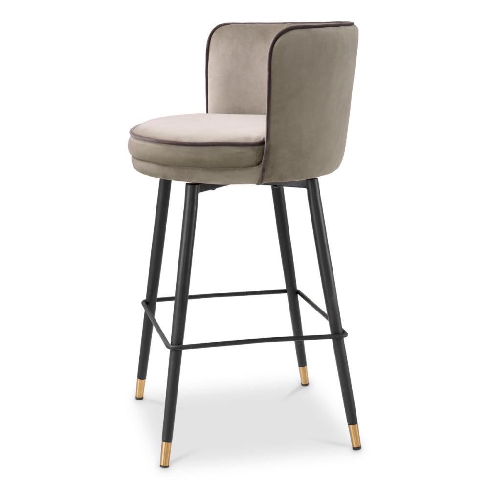 Eichholtz Grenada Counter Stool, Savona Greige Velvet, Savona Grey Velvet Piping, Black And Brass Swivel Base (A117782)