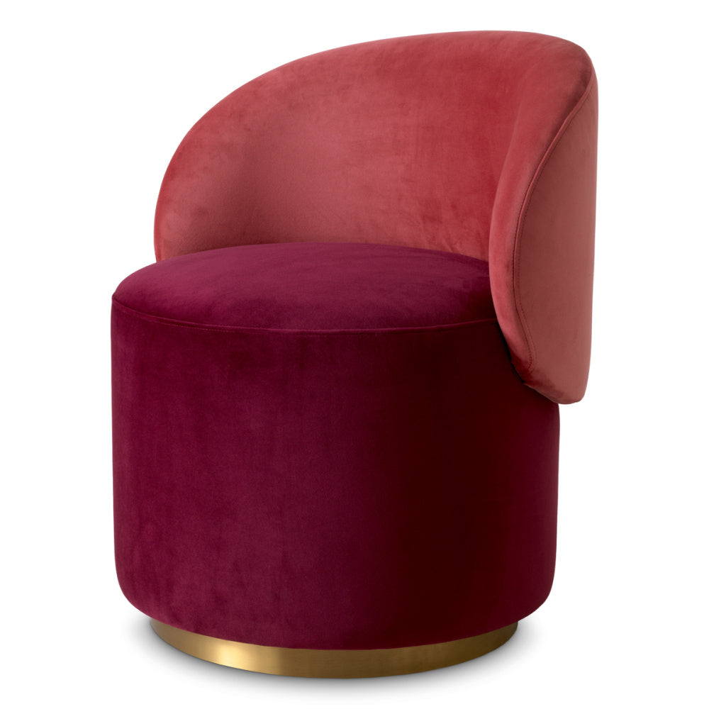 Eichholtz Greer Low Dining Chair, Savona Bordeaux Red Velvet, Savona Faded Red Velvet, Brushed Brass Swivel Base (A117961)