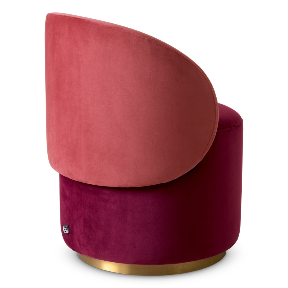 Eichholtz Greer Low Dining Chair, Savona Bordeaux Red Velvet, Savona Faded Red Velvet, Brushed Brass Swivel Base (A117961)