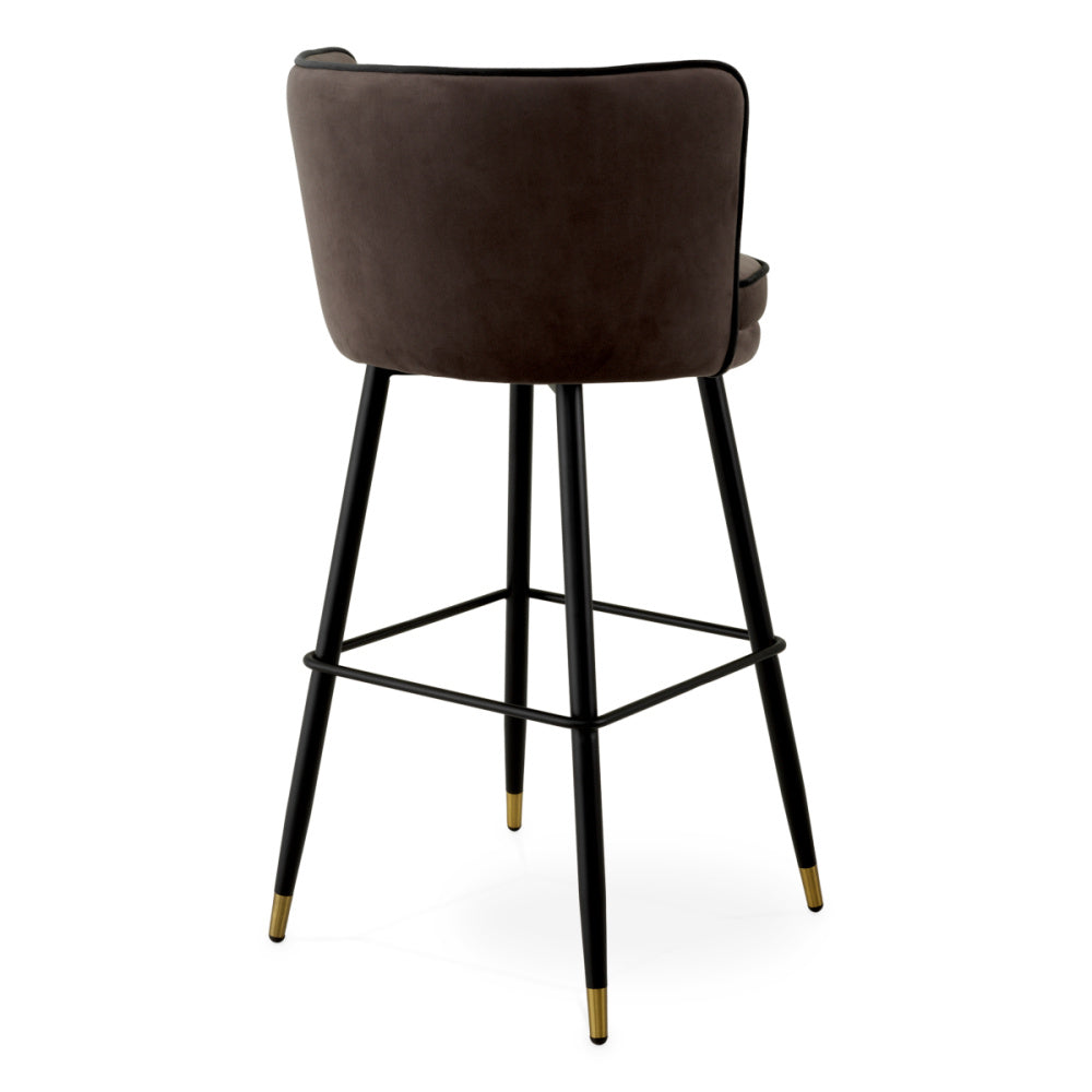 Eichholtz Grenada Bar Stool, Savona Grey Velvet, Savona Dark Grey Velvet Piping, Black And Brass Swivel Base (A118562)