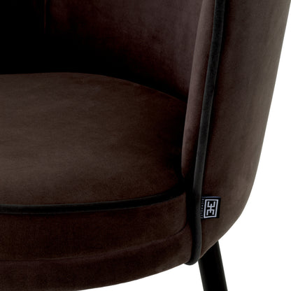 Eichholtz Grenada Bar Stool, Savona Grey Velvet, Savona Dark Grey Velvet Piping, Black And Brass Swivel Base (A118562)