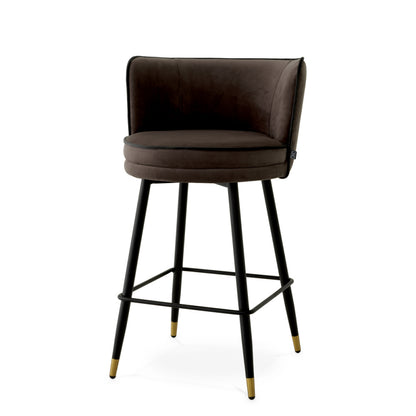 Eichholtz Grenada Counter Stool, Savona Grey Velvet, Savona Dark Grey Velvet Piping, Black And Brass Swivel Base (A118563)