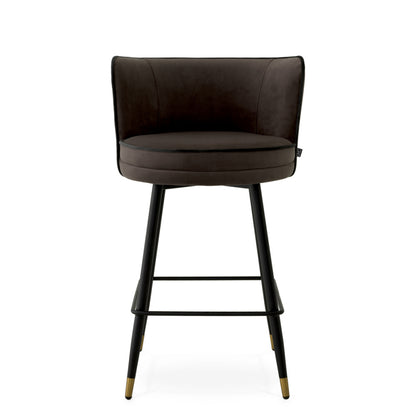 Eichholtz Grenada Counter Stool, Savona Grey Velvet, Savona Dark Grey Velvet Piping, Black And Brass Swivel Base (A118563)