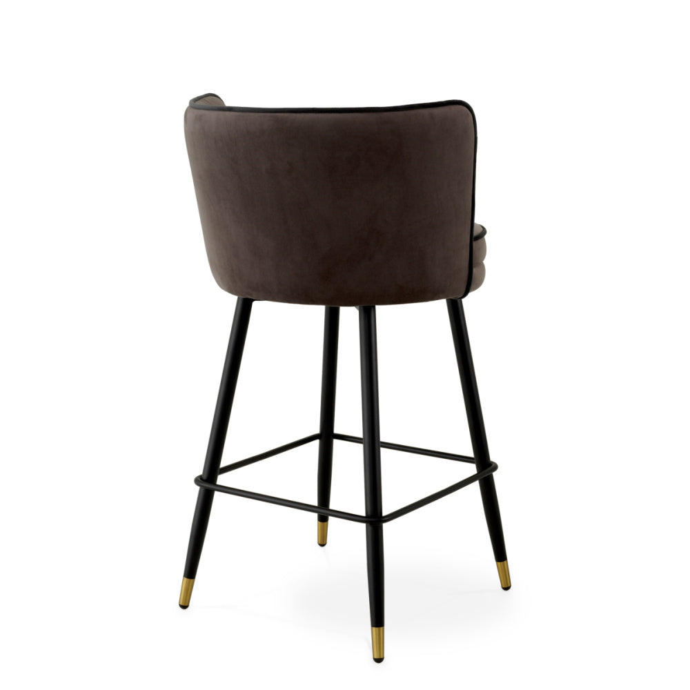 Eichholtz Grenada Counter Stool, Savona Grey Velvet, Savona Dark Grey Velvet Piping, Black And Brass Swivel Base (A118563)