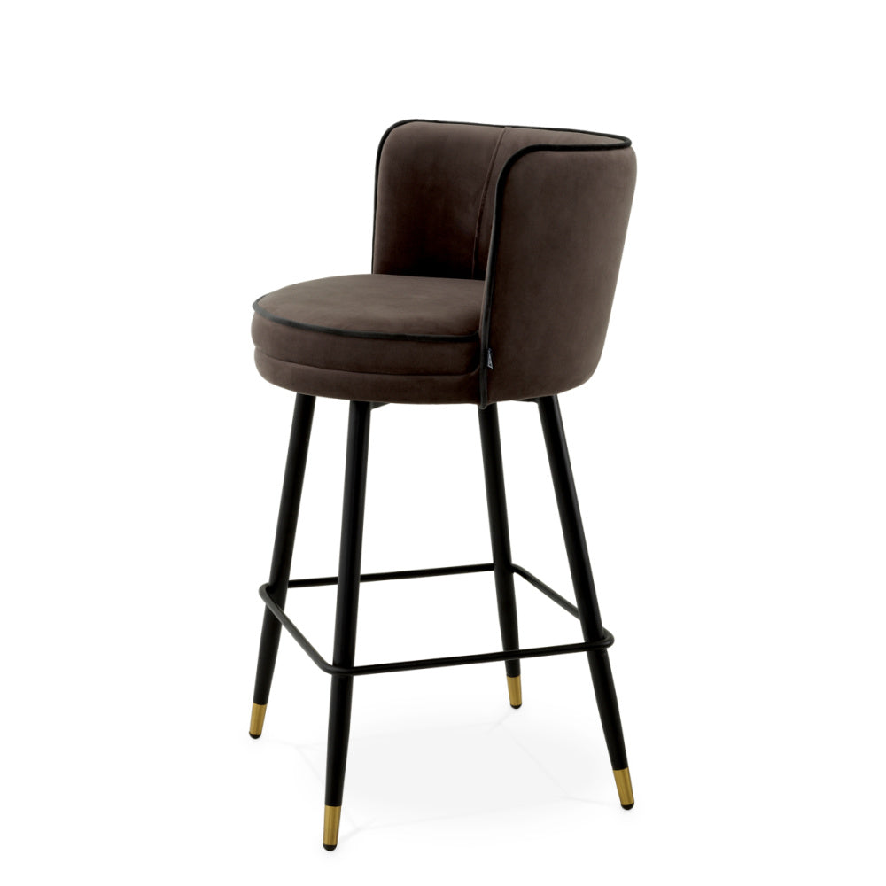 Eichholtz Grenada Counter Stool, Savona Grey Velvet, Savona Dark Grey Velvet Piping, Black And Brass Swivel Base (A118563)